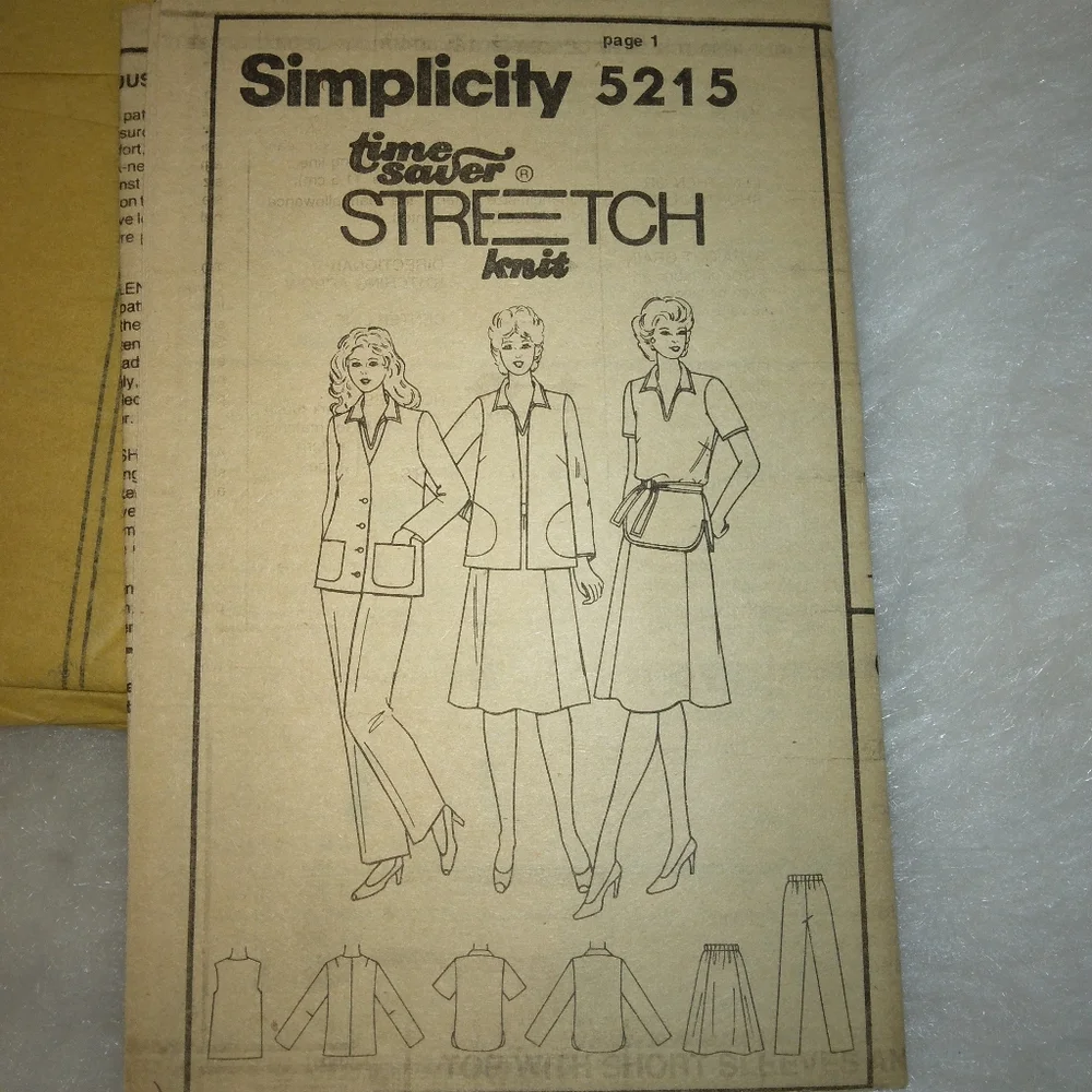 VINTAGE SIMPLICITY 5215 Sz 20.5, 22.5, 24.5 Unlined jacket vest top pants